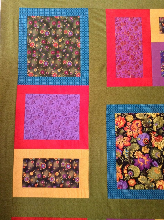 Lap Quilt UNfinished Quilt Top Color Block Scrappy Quilt