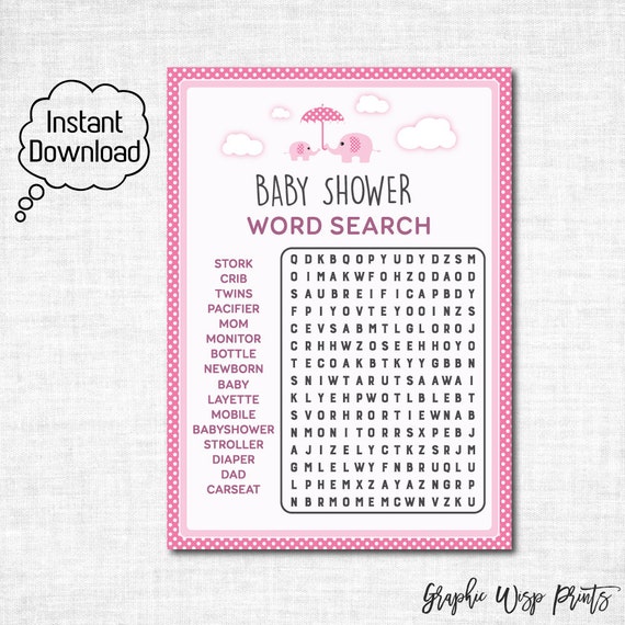 Elephant Word Search Game Printable Word by GraphicWispPrints