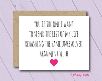 Funny Anniversary Card - Folded Love Greeting Card and Recycled Kraft Envelope - Rehashing the Same Argument - Husband or Boyfriend Humor