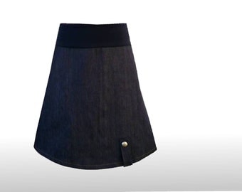 Front Button Denim Skater Dress (Dark Wash)