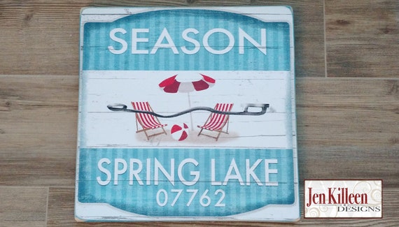 Jersey Shore Spring Lake Beach Badge Wood Sign and Coastal