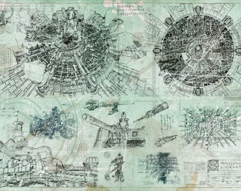 Final Fantasy - Midgar Blueprint / Aged Specs (A2 = 420mm*594 or 16.5' * 23.4')