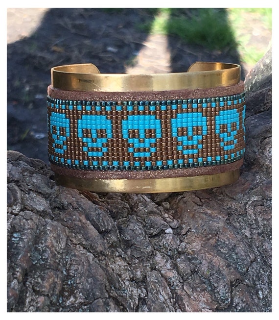 Turquoise and gold bead Loom Cuff bracelet by DreamyKaonaCreations