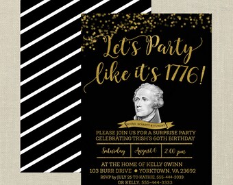 Hamilton Birthday Invitation--Black and Gold, Hamilton the Musical, Surprise Party