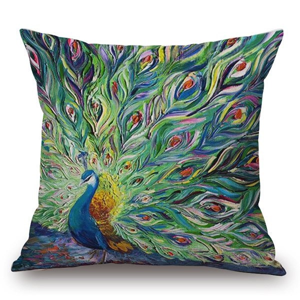 Peacock Print Cushion Cover Indian Handmade by PureIndianArt