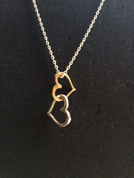 Gold and Silver Interlocked Hearts Necklace 2 Hearts