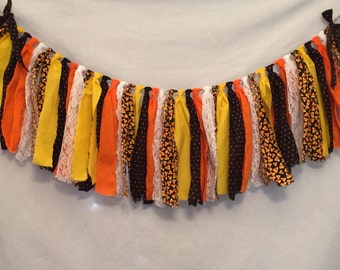 Halloween Garland/Candy Corn Decorations/Halloween Wedding/All Hallow's Eve Decor/Halloween Decorations/Fabric Garland/Fabric Tassel Garland