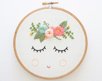 POSY, PDF Embroidery Pattern, Digital Download, Floral Embroidery Pattern, Sleepy Face