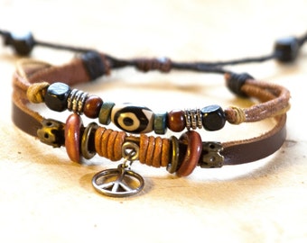 Hippie Bracelet // Hippie Leather Bracelet // Leather Bracelets // Gypsy Bracelet // Peace Bracelet // Friendship Bracelet // Love Bracelet