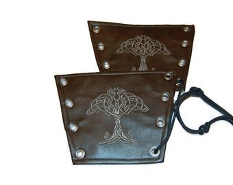 Brown Faux Leather Renaissance,Medieval, LARP,Cosplay,Halloween,Fantasy Celtic Tree of Life Bracers