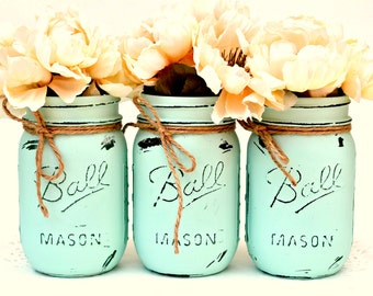 Mint Mason Jars, Mason Jar Decor, Mason Jars Bulk, Painted Jars, Dorm Decor, Soring Decor, Spring Centerpiece, Spring Wedding, Wedding Decor