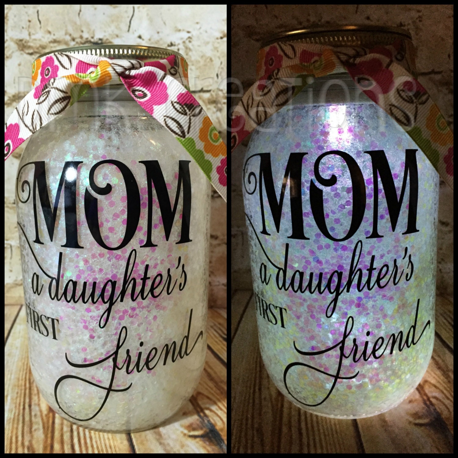 Mom, The Heart Of The Family - Family Personalized Custom Mason Jar Light - Gift For Mom, Grandma