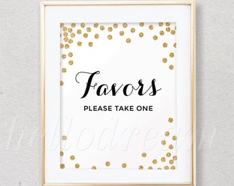 Confetti Gold Favor Table Sign, Bridal Shower Sign, Wedding Favor Sign, - SKUHDG14