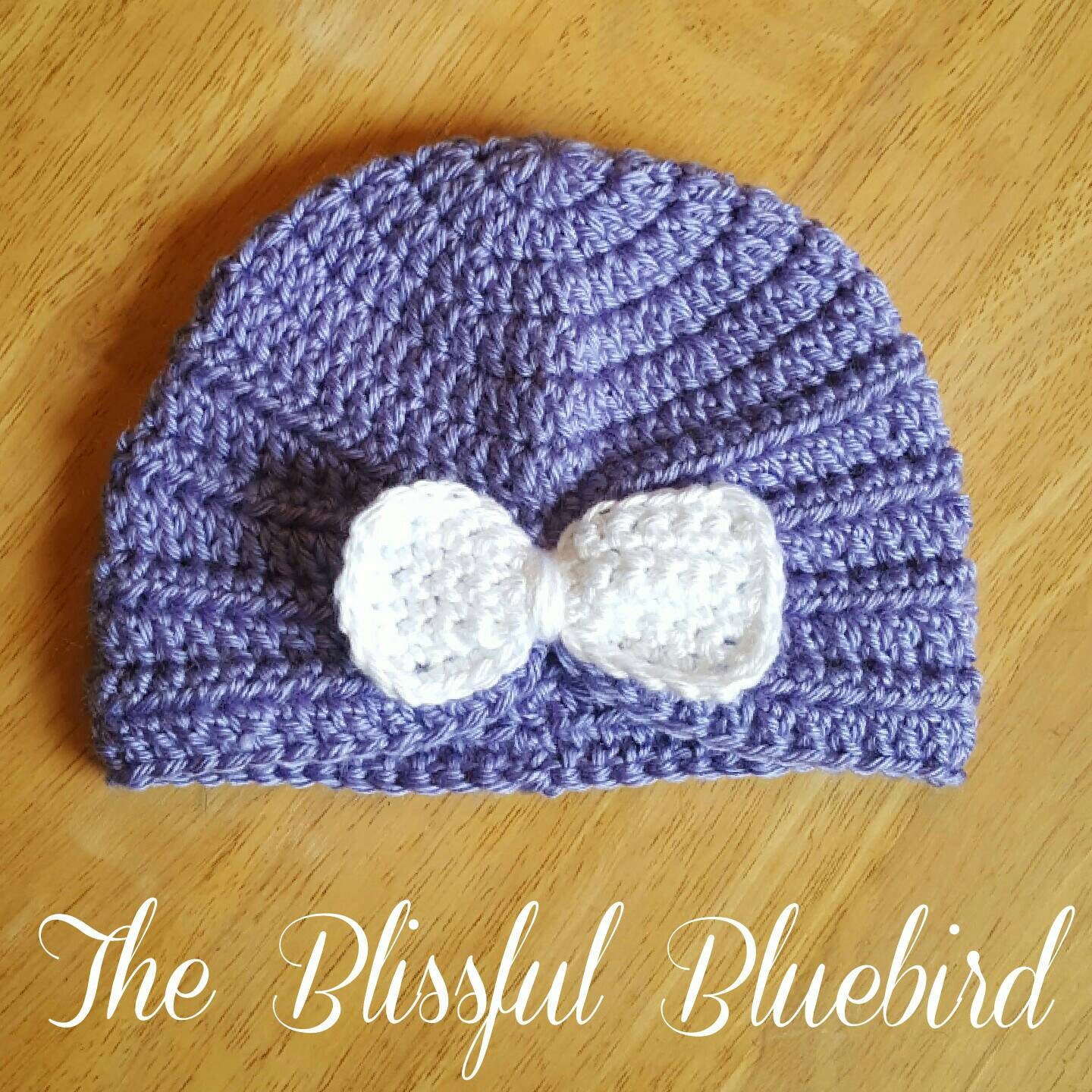 Crochet Baby Turban Hat purple with bow Girl's turban