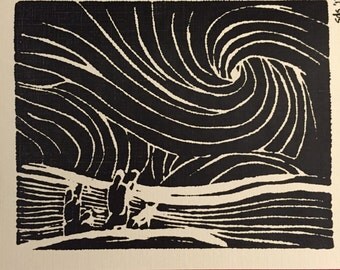 While Shepherds Watched--Block Print Christmas Card