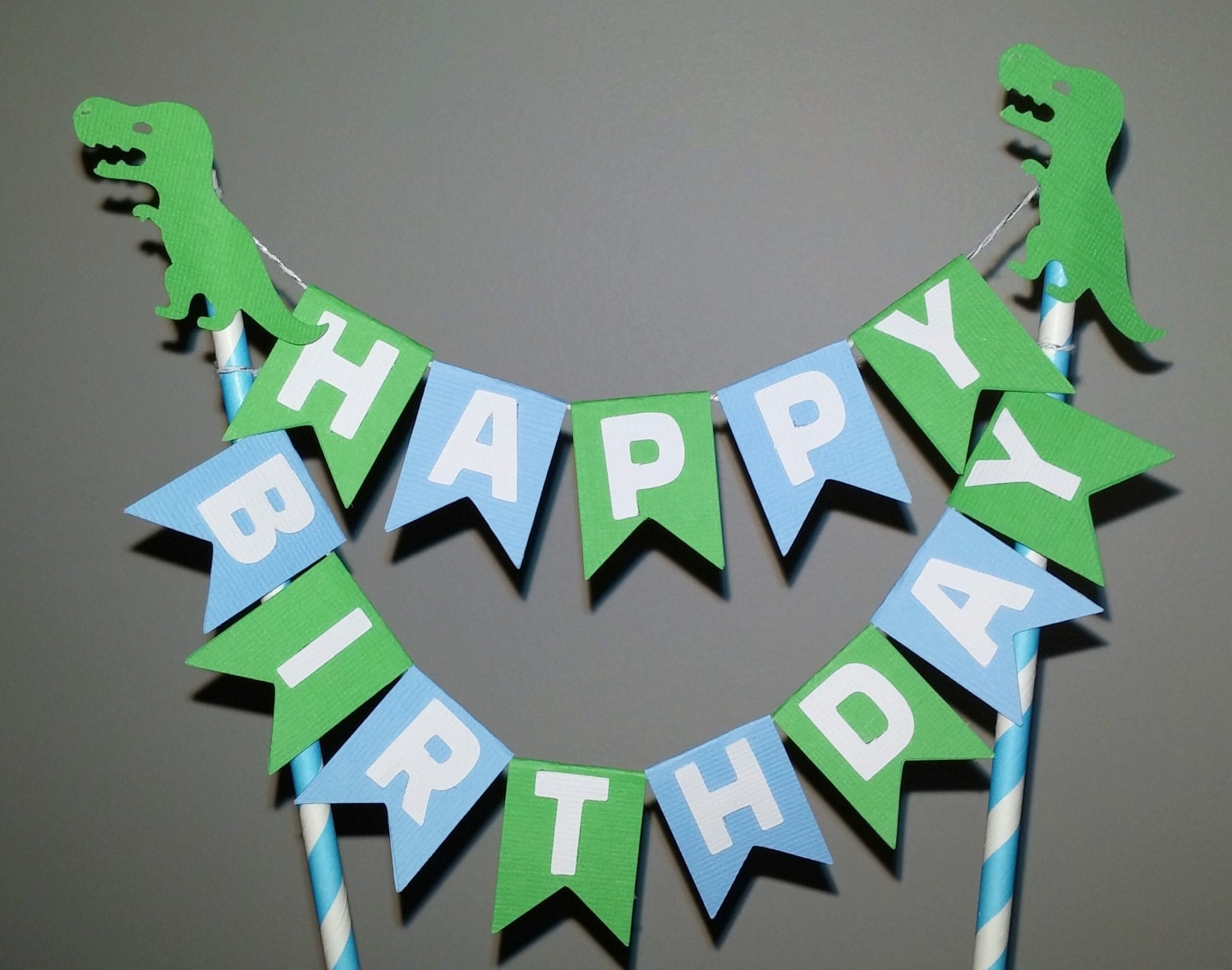 Dinosaur Happy Birthday cake bunting Cake topper Green and