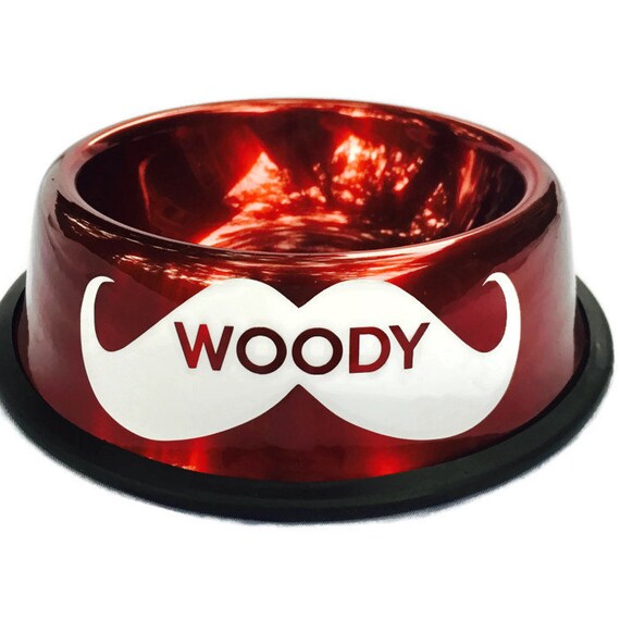 Personalized Red Dog Bowl with Mustache Personalized Dog