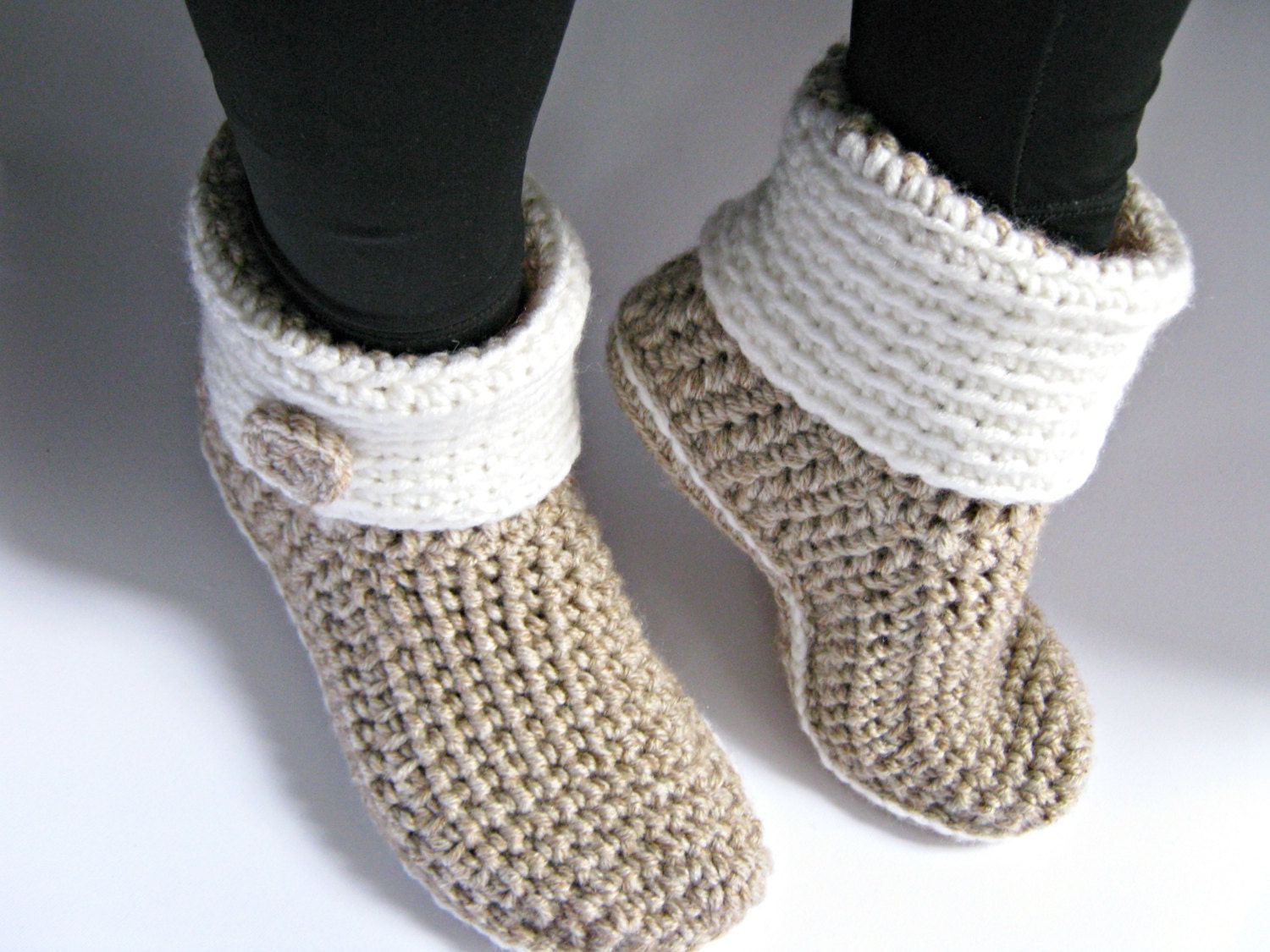 Crochet Slipper Boots with Eco Leather Soles Women Slippers