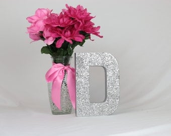 Silver Glittered Letters, 8 inch Self Standing, Bridal Shower/Baby Shower/Home Decor/Party Decor/Photo Props/Paper Mache