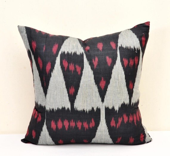 Ikat Throw Pillow Black gray Ikat Pillows Throw pillow Ikat