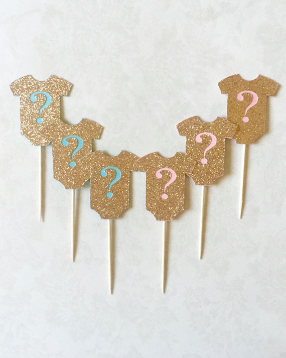 Gender Reveal Onesie Toppers Glitter Toppers Blue and Pink