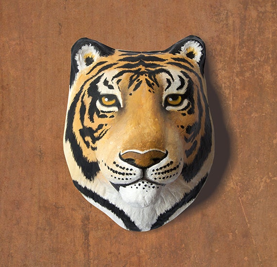 Items similar to Wall hanging. Paper mache tiger head on Etsy
