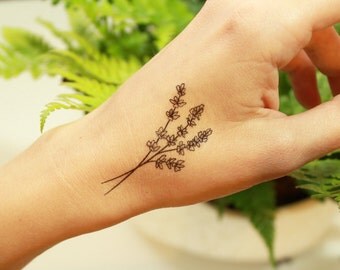 Lavender Twigs Temporary Tattoo, Collection of 2, Black Ink Tattoo Design, Botanical Drawing, Nature Tattoo