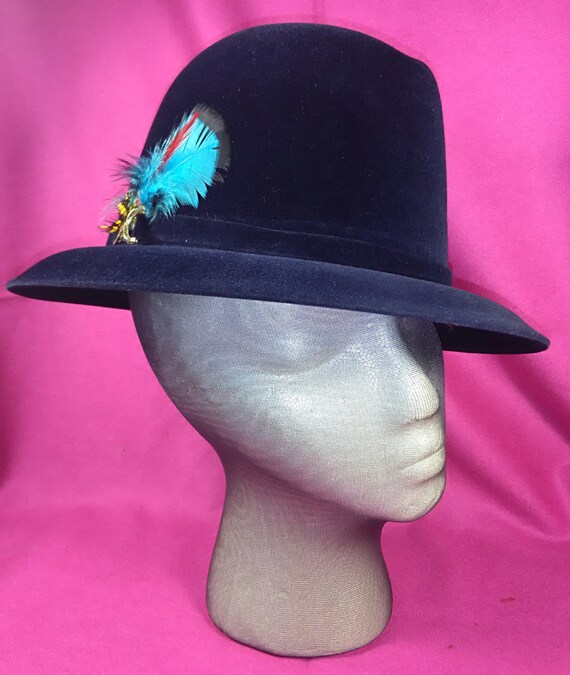 Velvet Hat Felt Hat Felt Fedora Felt Homburg Navy Blue