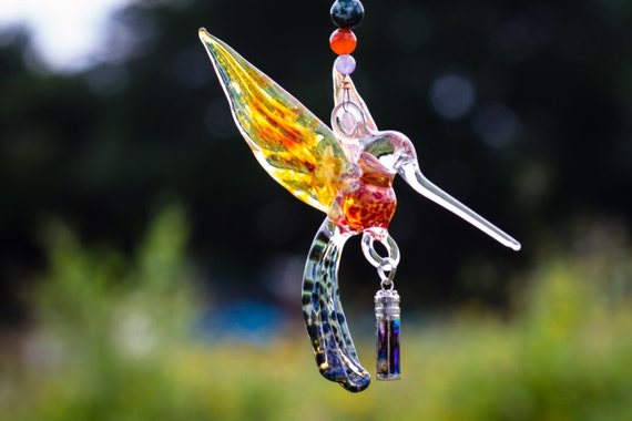 Handmade Glass Hummingbird with Hanging Silver Keepsake