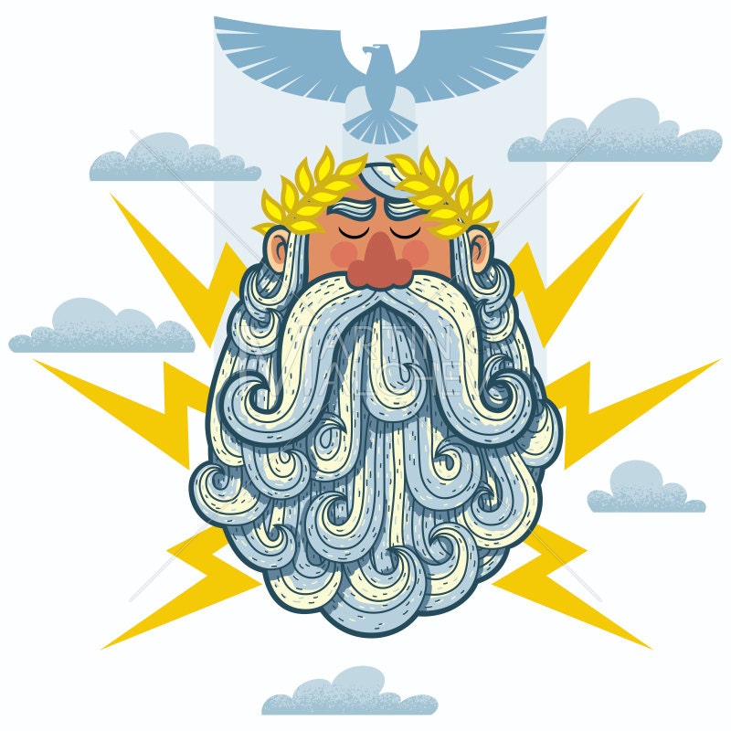 Zeus Vector Cartoon Illustration. Jupiter god deity