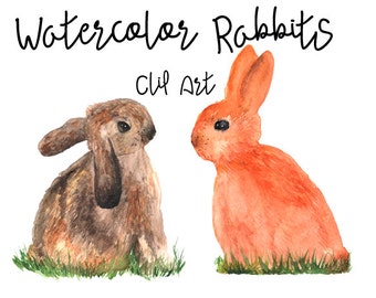 Watercolor Rabbits - Clip Art - Nursery Decor