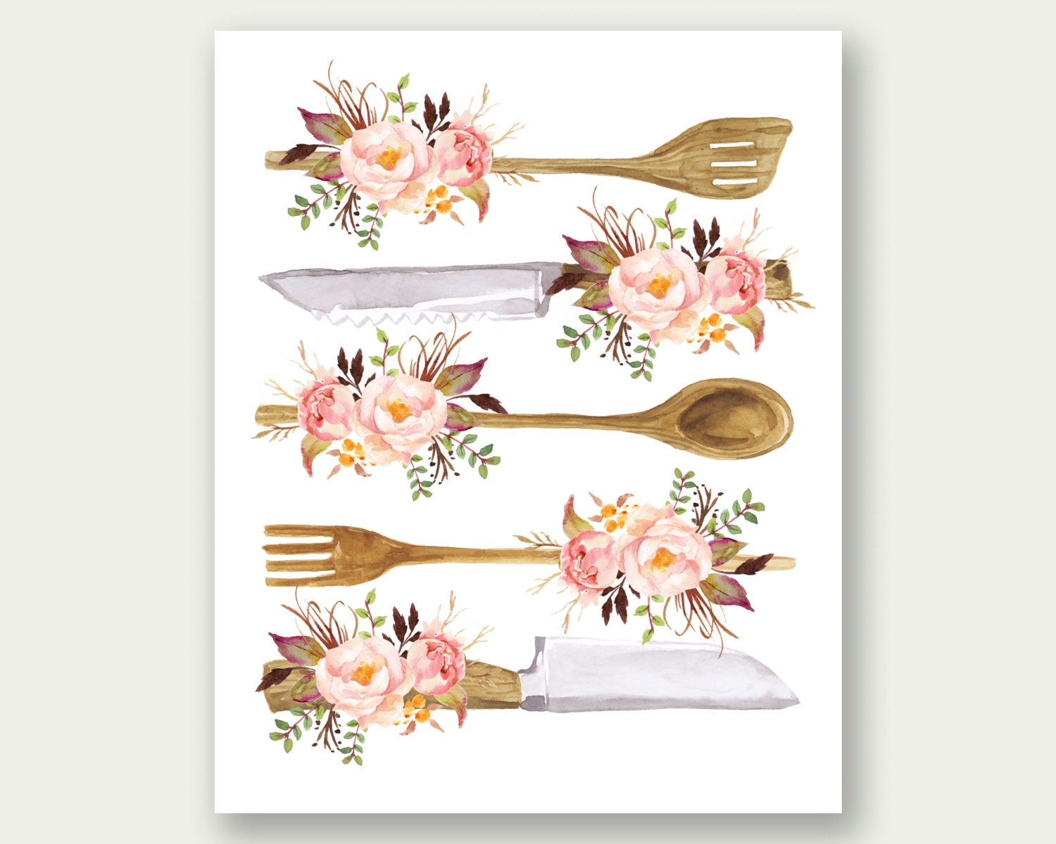 Kitchen Utensils Print Floral Kitchen Utensils Floral