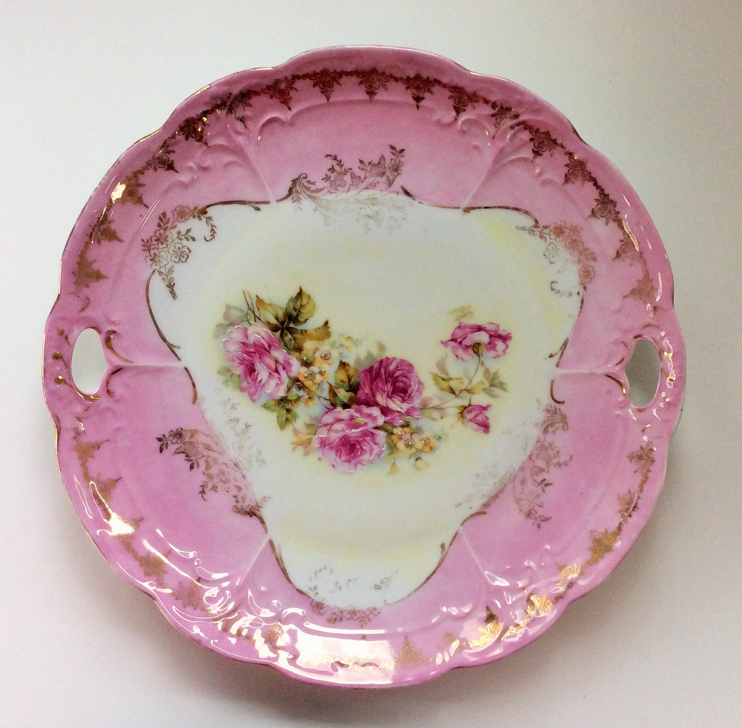 Antique Pink China Plate with Roses by Three Crown China