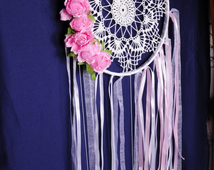 Dreamcatcher white Dream Catcher pink roses Dreamcatcher New Dream сatcher gift idea dreamcatchers boho dreamcatcher wall handmade mobile