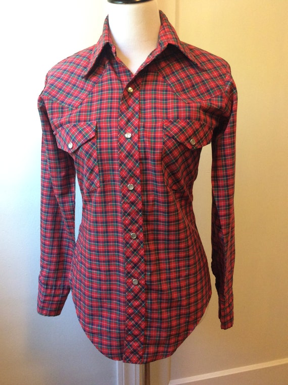 Vintage 70's / Red Western / Pearl Snap Buttons / Shirt