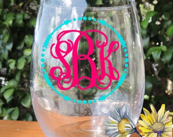 Personalized Wine Glass, Monogrammed Wine Glass, Stemless wine glass, monogrammed stemless glass, monogram glass, monogrammed wine glass