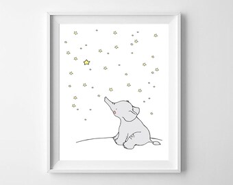 Elephant Printable Nursery Art,Elephant Nursery Decor,Elephant Baby Art,Star Nursery Art,Elephant Boys Nursery,Elephant Girls Nursery,
