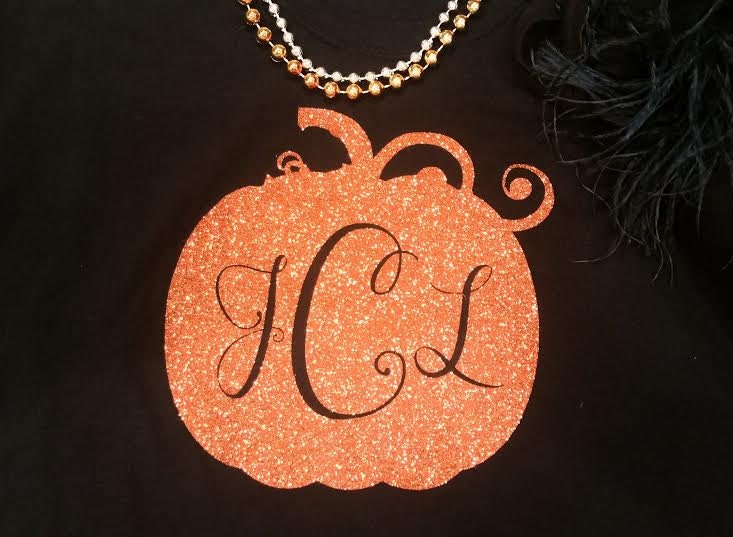 Monogrammed Halloween Shirt Glitter Pumpkin Design