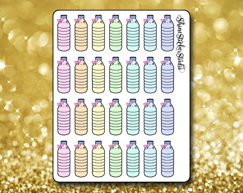 Cute Pastel Rainbow Kawaii Water Bottle Stickers Planner
