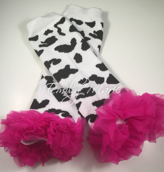 Black White Hot Pink Cow Print Leg Warmers Cow by emilymarie2016