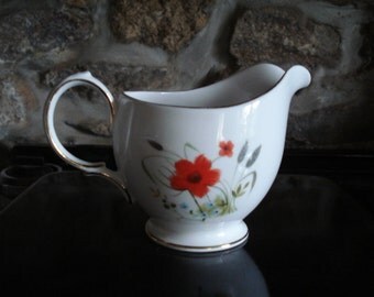 Pot à lait Cloclough, porcelaine anglaise, Etiquette, coquelicots, estampillé, Floral, Vintage Party vaisselle, accessoires, la Table Vintage, ensemble de thé