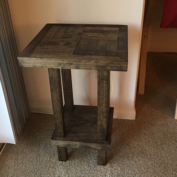 Rustic Accent Pine Table w/ Woodblock Top