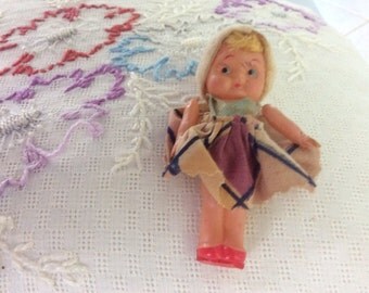 REDUCED! Art Deco celluloid flapper doll, 3", original clothes