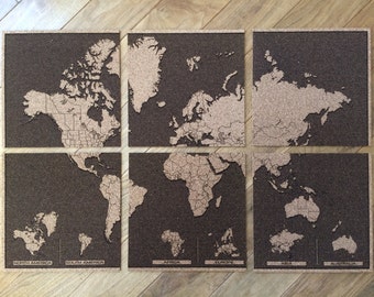 Cork World Map Travel Engraved Wall Art