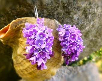 Flowers earrings Lilac earrings Purple earrings Floral earrings Shades of Purple Earrings Cluster Earrings gift for her Gift for girls