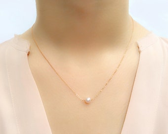 Rose Gold Pearl Necklace / Elegant Pale Pink Freshwater Pearl Necklace / June Birthstone / Good for Birthday, Bridesmaid and Sisters
