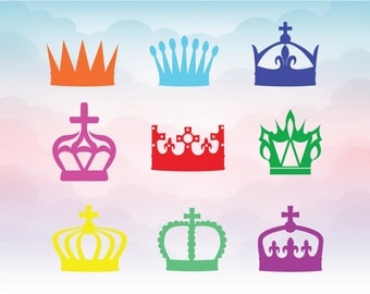Crown SVG - crowns clip art -Crown Silhouette Cutting File Set - Royal crown clipart svg - Queen King Princess Prince Silhouette Cut File -