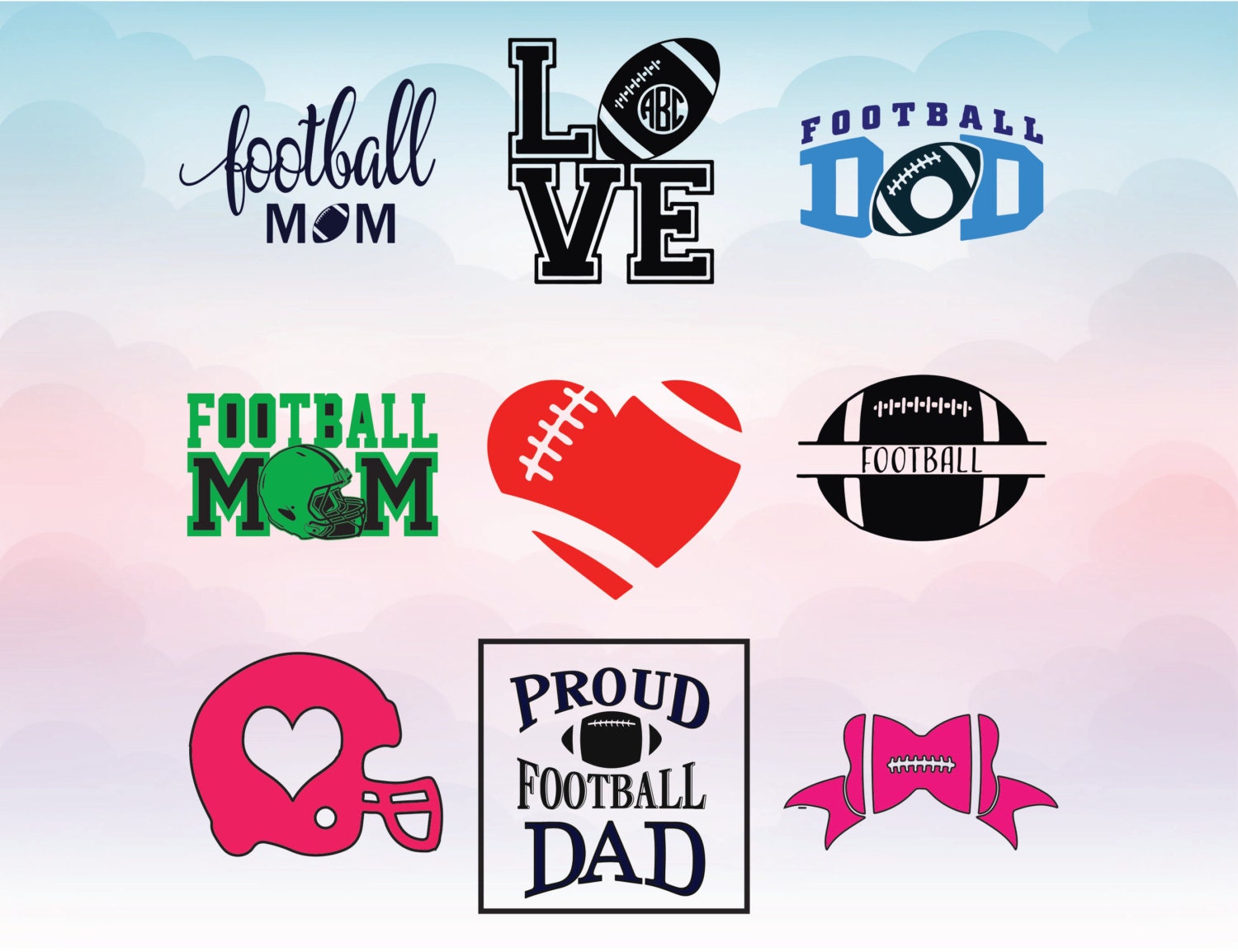 Download Football mom, Football dad, Love Football, Football bow monogram, Football SVG vector, Dxf Eps ...