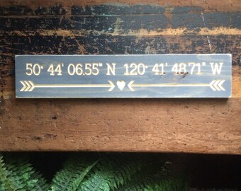 Longitude Latitude sign,personalized sign,GPS Coordinates,carved wood sign,wooden sign,wood wall art,stained wood,CNC machine