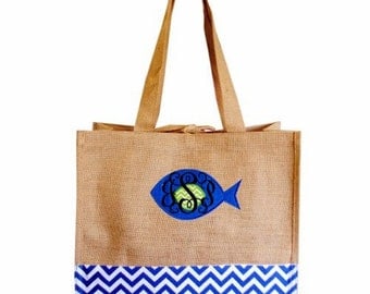 Mainstreet Collection Burlap Tote Bag ~ Fish